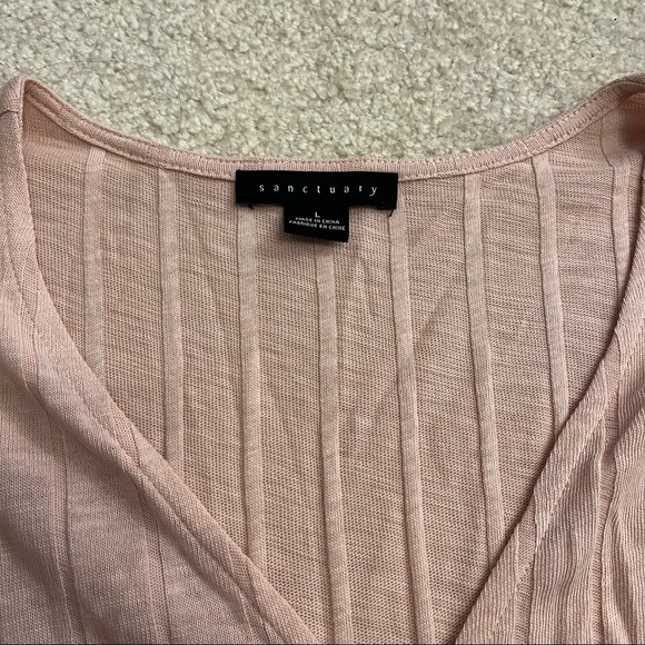 Sanctuary Pink Faux Wrap Knit Sweater Womens Large L Pink Blush Cotton Rayon - Picture 3 of 7